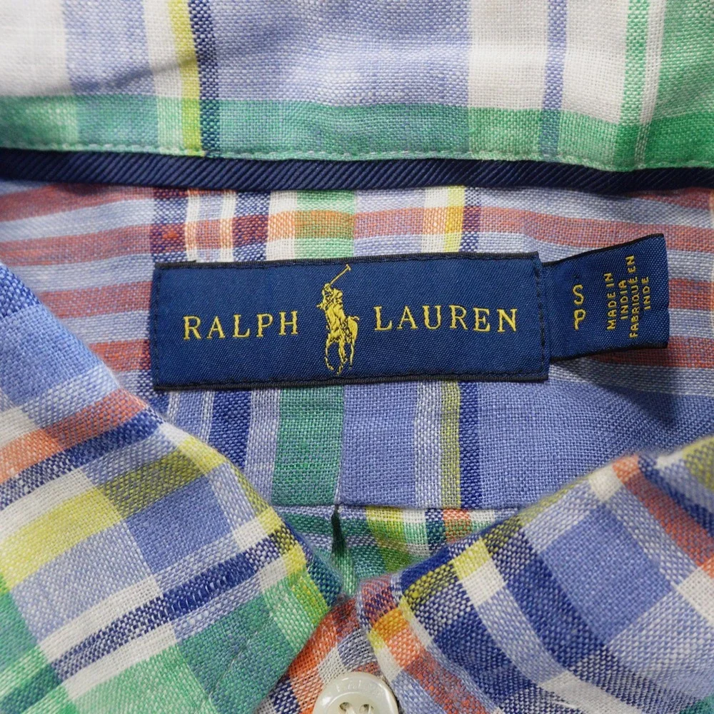 RALPH LAUREN Men's SP 100% Linen Madras Long Sleeve Button Down Dress Shirt - Picture 3 of 7